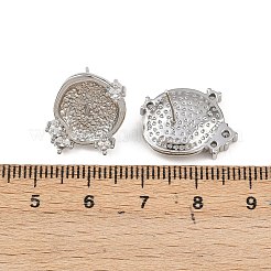 真鍮マイクロパヴェクリアキュービックジルコニアフラットラウンドスタッドピアス金具  片穴パーツ用  925つのスターリングシルバーピン付き  プラチナ  トレイ：12.5x10.5mm  17x13.5mm  ピン：1ミリメートルと12x0.8ミリメートル。&nbsp;KK-H524-08P