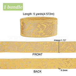 5ヤードのエスニックスタイルの刺繍ポリエステルリボン  服装アクセサリー  花柄  きいろ  1-3/4インチ（44mm）  約5ヤード（4.572m）/セット&nbsp;OCOR-PH0002-27