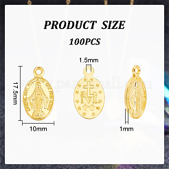 チベット風アロイペンダント100個  聖母マリアとオーバル  ゴールドカラー  17.5x10x1mm  穴：1.5mm&nbsp;TIBEP-UN0001-04
