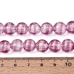 手作りの箔ガラスビーズ連売り  ラウンド  ストライプ  淡いバイオレットレッド  9.5~10.5mm  穴：1.2~1.6mm  約38~40個/連  14.17~15.35インチ（36~39cm）&nbsp;FOIL-N033-05F