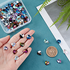 80 個 8 色のガラスチャーム  多面カット  ハート  ミックスカラー  10x10x5mm  穴：1mm  10個/カラー&nbsp;GLAA-GA0001-22