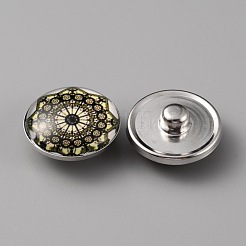 合金ジュエリースナップボタン  ガラスカボション付き  半円形の花の模様  きいろ  18.5x9mm  ノブ：5.7mm  12個/セット&nbsp;BUTT-WH0020-16D