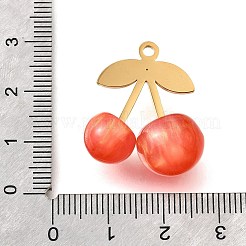 304ステンレススチールアクリルパーツ  さくらんぼのチャーム  ラインストーン付き  PVD真空メッキ  長持ちメッキ  レッドオレンジ  23.5x21.5x12mm  穴：1.8mm&nbsp;STAS-E549-01G-01