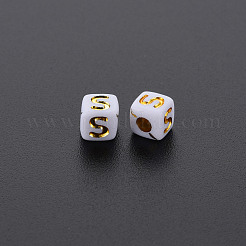 不透明な白いアクリルビーズ  ライン入り  文字でキューブ  文字.s  4.5mm  穴：2mm  約5000個/500g&nbsp;MACR-Q242-010S