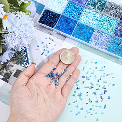 DIYファインディングキット  ガラス＆アクリルビーズを含む  ブルー  B：1.5~8x1~3mm  穴：0.5~1mm&nbsp;DIY-PA0001-90B