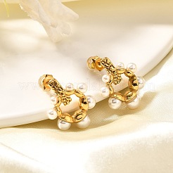304ステンレススチールスタッドピアス  シェルパール付き  18KGP本金メッキ  リング  22x18mm&nbsp;EJEW-A123-01B-G