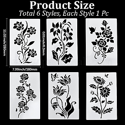 6個 6スタイル 花のテーマ ペット プラスチック くり抜き 描画 絵画 ステンシル テンプレート  長方形  ホワイト  280x180x0.3mm  1個/スタイル&nbsp;DIY-WH20009-46