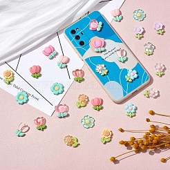 28 個 14 スタイルの不透明 & 半透明フローラル レジン カボション  かわいい樹脂カボション diy ジュエリーメイキングスクラップブッキング電話ケースの装飾ヘアアクセサリー作るヘアクリップ  カラフル  24x17mm  2個/スタイル&nbsp;JX252A
