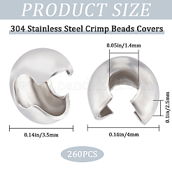 304ステンレススチール製クリンプビーズカバー260個  ステンレス鋼色  3.5x4mm  穴：1.4mm&nbsp;STAS-CN0001-65