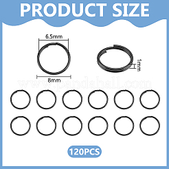 ステンレススチール製スプリットリング120個  ダブルループ丸カン  ブラック  8x1mm  内径：6.5mm&nbsp;FIND-UN0016-68