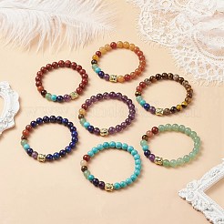 7 個 7 スタイル天然 & 合成混合宝石ストレッチ ブレスレット セット合金仏頭ビーズ  女性のためのチャクラヨガスタッカブルブレスレット.  内径：2-1/8インチ（5.3cm）  1個/スタイル&nbsp;BJEW-JB08783