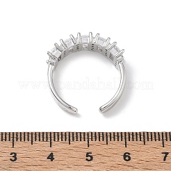 女性用真鍮マイクロパヴェキュービックジルコニアカフオープンリング  長持ちメッキ  ラックめっき  プラチナ  透明  7mm  内径：17mm&nbsp;RJEW-L343-16P-04
