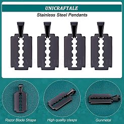 304ステンレスペンダント  かみそりの刃の形  ガンメタ色  20x12x1.5mm  穴：8x3mm  10個/箱&nbsp;STAS-UN0037-85