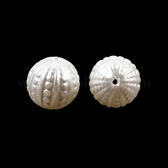 ABSプラスチックパール調ビーズ  刻まれたラウンド  ホワイト  13.5mm  穴：1.6mm  約370個/500g&nbsp;PL-CBA8DB3-15