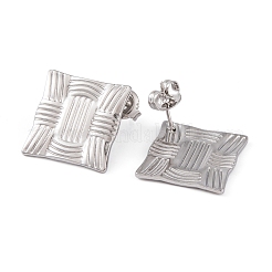 変色しない304ステンレススチール製スタッドピアス（女性用）  テクスチャ菱形  ステンレス鋼色  24x24mm&nbsp;EJEW-A049-05P
