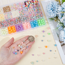 DIYの光るジュエリー作りキット  アクリルビーズ入り  ABSプラスチック模造パール  ポリマークレイビーズ  ガラスシードビーズ  ミックスカラー  8mm  穴：1.8mm  6色  25個/カラー  150pc&nbsp;DIY-PA0001-47