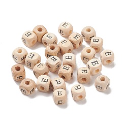 （欠陥のある見切り販売：きめの細かい）  プリント天然木ビーズ  水平穴  頭文字を持つキューブ  パパイヤホイップ  文字.e  10x10x10mm  穴：3.5mm  約1000個/500g&nbsp;WOOD-XCP0001-60