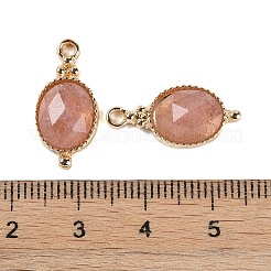 天然ストロベリークォーツファセットペンダント  ゴールドメッキ真鍮オーバルチャーム  20.5x9.5x5.5mm  穴：1.7mm&nbsp;KK-L218-003G-04