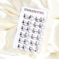 304ステンレススチールフープピアス  ステンレス鋼色  ガラスと  透明  13x4mm&nbsp;EJEW-L302-02P-03