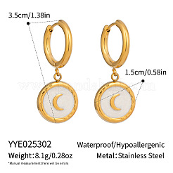 女性用、304ステンレススチール製、月型ペンダント付きフラットラウンドフープピアス  ゴールドカラー  35x15mm&nbsp;FB1045-1
