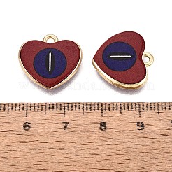 バレンタインデー柄の合金製ペンダント  ラックめっき  ハートと目のチャーム  カドミウムフリー＆ニッケルフリー＆鉛フリー  ゴールドカラー  暗赤色  17x17.5x3mm  穴：1.6mm&nbsp;PALLOY-SZC0008-15E