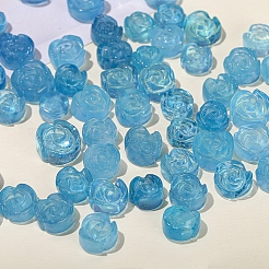 天然アクアマリンの彫刻ビーズ  花バラ  穴がない  10mm&nbsp;PW-WGD3A91-01