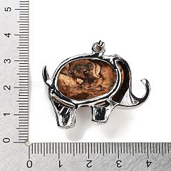 天然石ピクチャージャスパーペンダント  合金製の金具が付いた象のチャーム  プラチナ  29x37~37.5x9.5~10mm  穴：3x9mm&nbsp;G-G112-01P-08