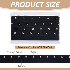 ステンレススチールのアイレットリング付き15ヤードのポリエステルリボン  衣類用アクセサリー  ブラック  1-1/2インチ（39mm）&nbsp;OCOR-BC0008-02B