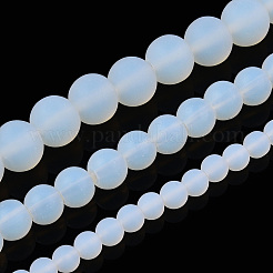 模造オパライトガラスビーズ連売り  艶消し  ラウンド  ホワイトスモーク  6~6.5mm  穴：1.4mm  約67~70個/連  14.76インチ〜15.16インチ（37.5~38.5cm）&nbsp;GLAA-T032-J6mm-MD02