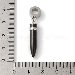 304ステンレススチール製ヨーロピアンダングルチャーム  弾丸型の大きな穴のペンダント  ブラック  39.5mm  穴：5mm  ペンダント：29x6x6mm&nbsp;STAS-Z075-36EB