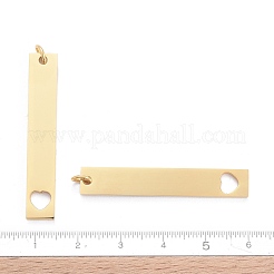 ステンレスペンダント201個  手動研磨  ハートを付きの矩形  ゴールドカラー  40x7x1.5mm  穴：3mm&nbsp;STAS-S105-T603D-2