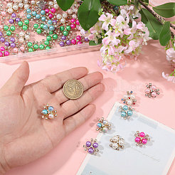 80個 8色プラスチック模造真珠カボション  ラインストーン付き  花  ミックスカラー  19.5x20x8.5~9mm  10個/カラー&nbsp;FIND-CA0011-37