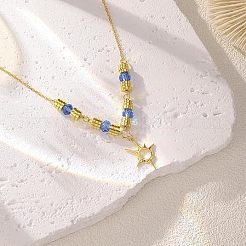 女性用ステンレススチールガラス太陽ペンダントネックレス  ライトゴールド  コーンフラワーブルー  15.75インチ（40cm）&nbsp;FS-WG92E1C-01