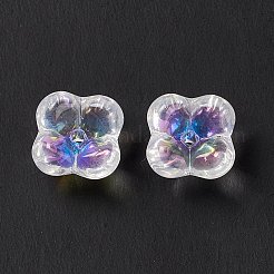電気めっきガラスビーズ  キンモクセイの花  ホワイト  10x10x5.5mm  穴：1.2mm&nbsp;EGLA-H102-04D