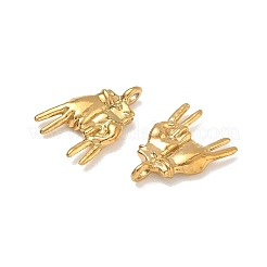 304ステンレスペンダント  ダブルピースサインの手のチャーム  イオンプレーティング（ip）  18KGP本金メッキ  16x11x2.8mm  穴：1.6mm&nbsp;SA-CBAE5AC-09G