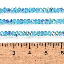 電気メッキガラスビーズセット  ロンデル  多面カット  半分メッキ  ディープスカイブルー  3.5~4x2.5~3mm  穴：1mm  約150個/連  14.80~15''（37.6~38.1センチメートル）&nbsp;GL-CBAA615-03E