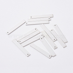 真鍮製チャーム  長方形  空白のスタンピングタグ  プラチナ  32x5x1mm  穴：1.4mm&nbsp;KK-TAC0002-22P