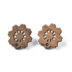 ウォールナットウッドスタッドピアスのパーツ  316ステンレス鋼のピンと穴付き  花  淡い茶色  17.5x17.5mm  穴：1.8mm  ピン：0.7mm&nbsp;MAK-N032-038