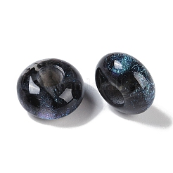 グリッターパウダー入り樹脂ヨーロピアンビーズ  大穴ビーズ  ロンデル  ブラック  13.5x7.5mm  穴：5mm&nbsp;RESI-F055-07G