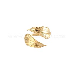 女性用304ステンレススチールカフオープンリング  羽  ゴールドカラー  15~20mm&nbsp;WG0513E-01
