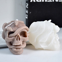 DIY ハロウィーン スカル & ヘビ キャンドル 食品グレード シリコン像型  肖像彫刻 肖像彫刻 香り付きキャンドル作り  ホワイト  11.3x8.6x9cm&nbsp;SNAK-PW0001-11