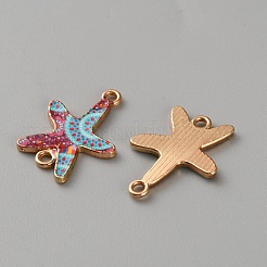 プリント合金コネクタ チャーム  ヒトデリンク  ライトゴールド  カラフル  21.5x16.5x1.5mm  穴：1.8mm&nbsp;FIND-CJC0010-128B-07