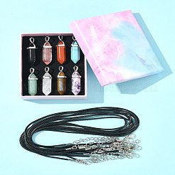 天然・合成宝石とワックスコードを使った DIY ネックレス作成キット  36~431.8x12mm  穴：3x5mm&nbsp;DIY-FS0008-04B