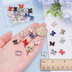 32色の合金ガラスチャーム8個  バタフライチャーム  多面カット  ゴールド  ミックスカラー  10x13x4.5mm  穴：1.6mm  4個/カラー&nbsp;FIND-ME0001-95
