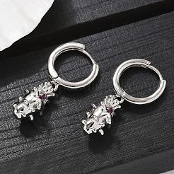 真鍮製キュービックジルコニアフープピアス  鉛フリー＆カドミウムフリー  プラチナ  ピタヤ  27x9mm&nbsp;EJEW-Q015-01P-A