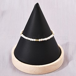真鍮と天然真珠のラウンドビーズブレスレット（女性用）  カドミウムフリー＆鉛フリー  ラックめっき  長持ちメッキ  18KGP本金メッキ  6インチ（15.2cm）&nbsp;BJEW-D366-02G