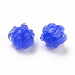手作りのでこぼこランプワークビーズ  花  ブルー  10~11x11~13x11~13mm  穴：1.2mm&nbsp;LAMP-S194-015E