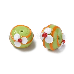 手作りのランプワークエナメルビーズ  手描きのビーズ  フラットラウンド  花  18~18.5x15~16x10.5~12mm  穴：1.6mm&nbsp;LAMP-Z020-06A