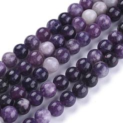 天然レピドライト/パープルマイカストーンビーズ連売り  ラウンド  8~8.5mm  穴：1mm  約45~47個/連  15インチ（38cm）&nbsp;G-K415-8mm