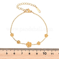 304ステンレススチールリンクブレスレット  女性用アズキチェーンブレスレット  カメリア  ゴールドカラー  6.34インチ（16.1cm）&nbsp;BJEW-P392-01G
